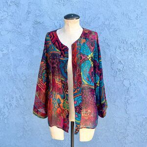 Chico Silk Cover up Jacket 90s Semi Sheer bohemian top S/M